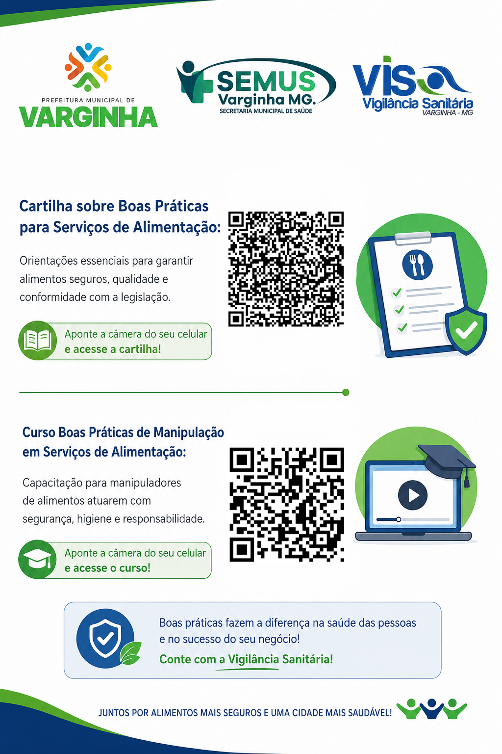 Vigilância Sanitária de Varginha cria novo banner para facilitar o acesso à Cartilha e ao Curso de Boas Práticas para Serviços de Alimentação